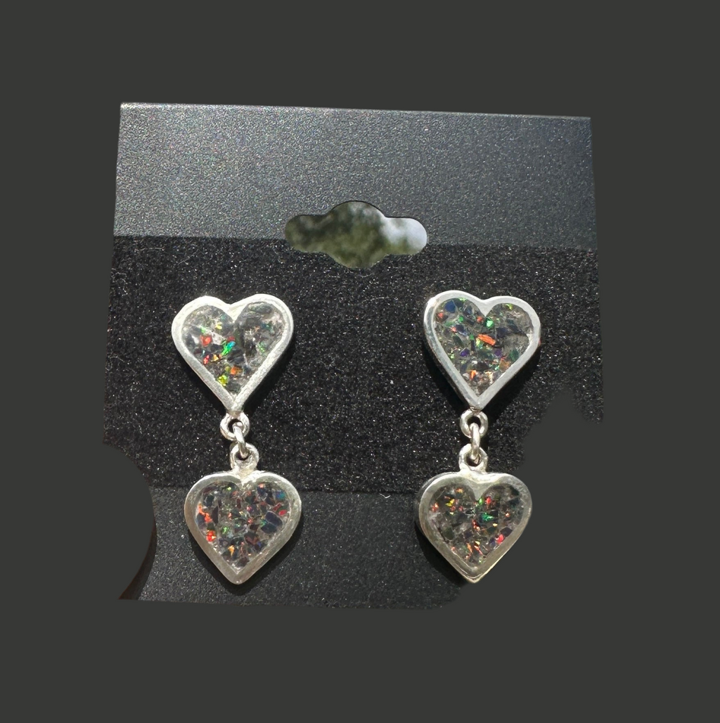 Opal inlay heart shaped earrings