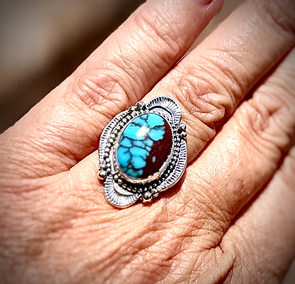 Egyptian turquoise sterling silver handmade ring size 7.5
