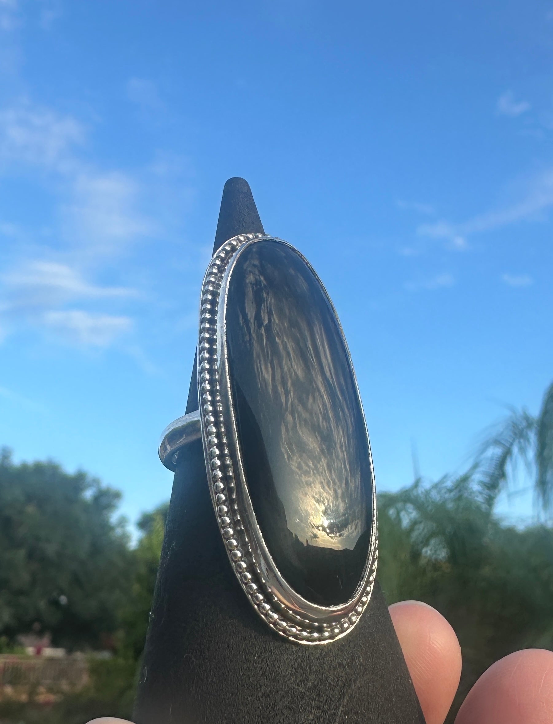 An extra large onyx ring
