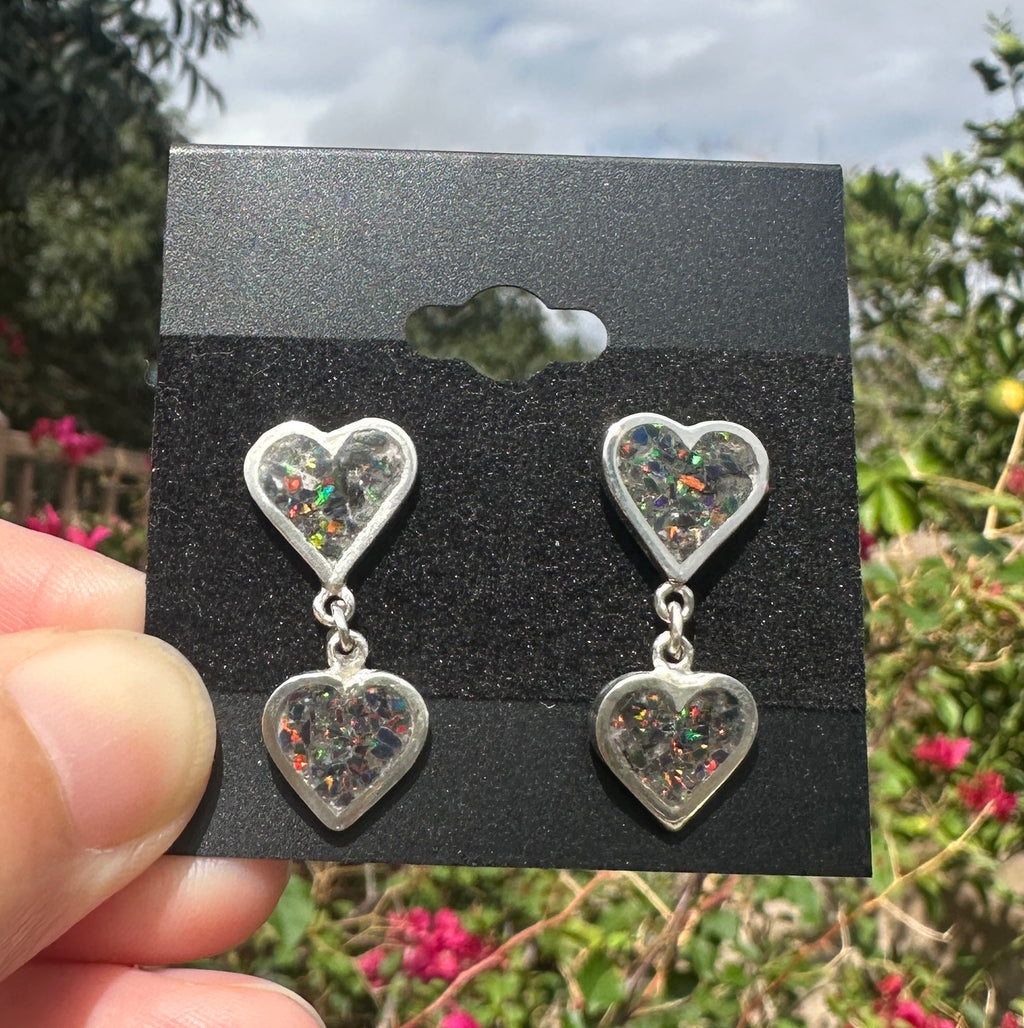 Opal inlay heart shaped earrings