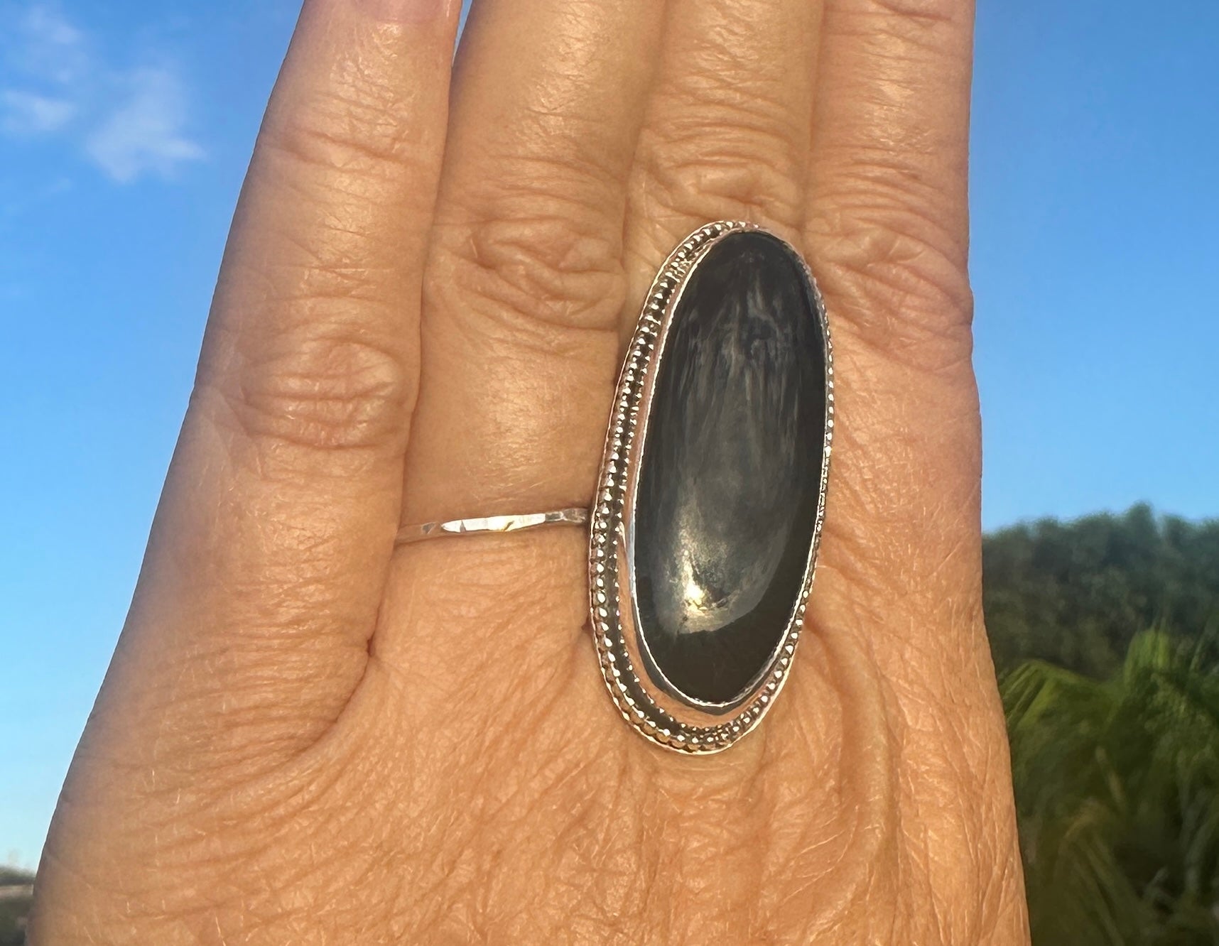 An extra large onyx ring