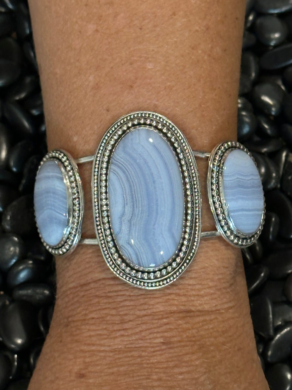 Blue lace agate cuff bracelet