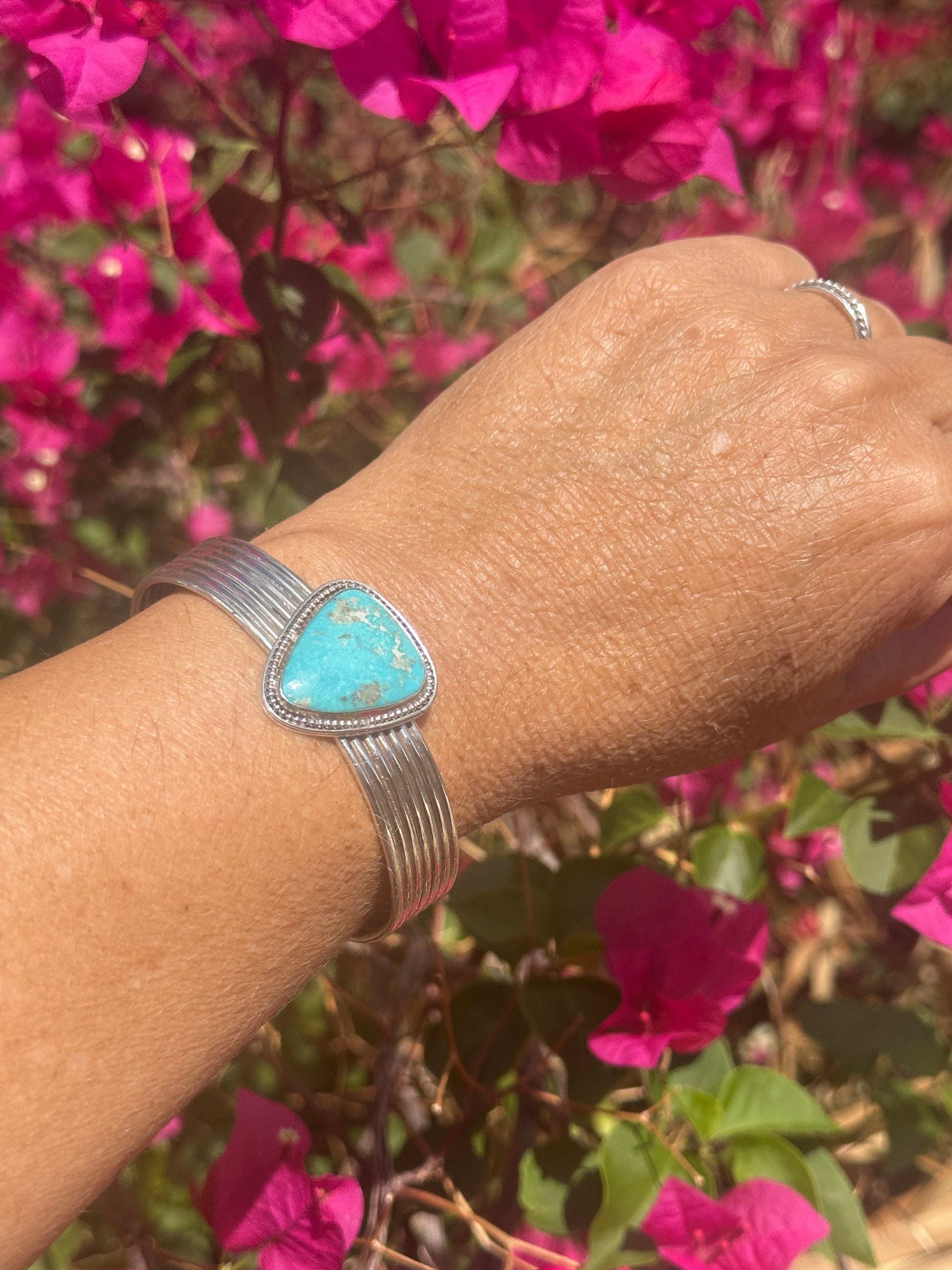 Cuff bracelet with turquoise and sterling silver