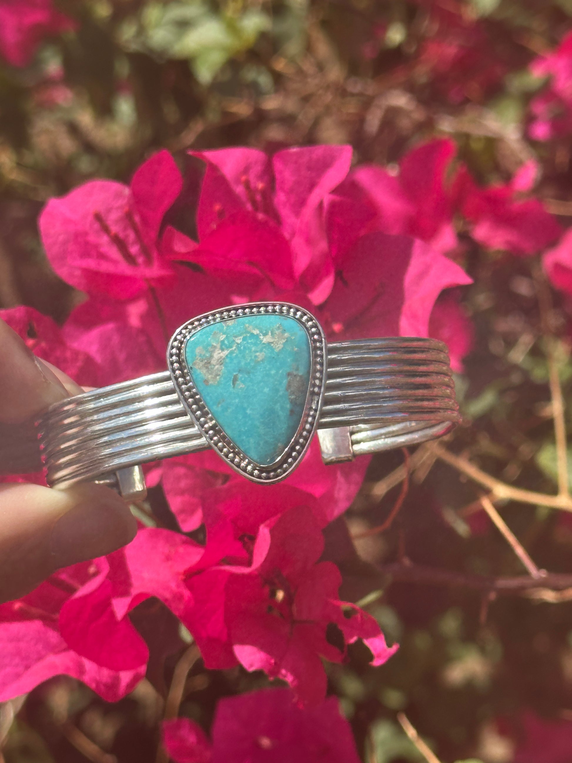 Cuff bracelet with turquoise and sterling silver