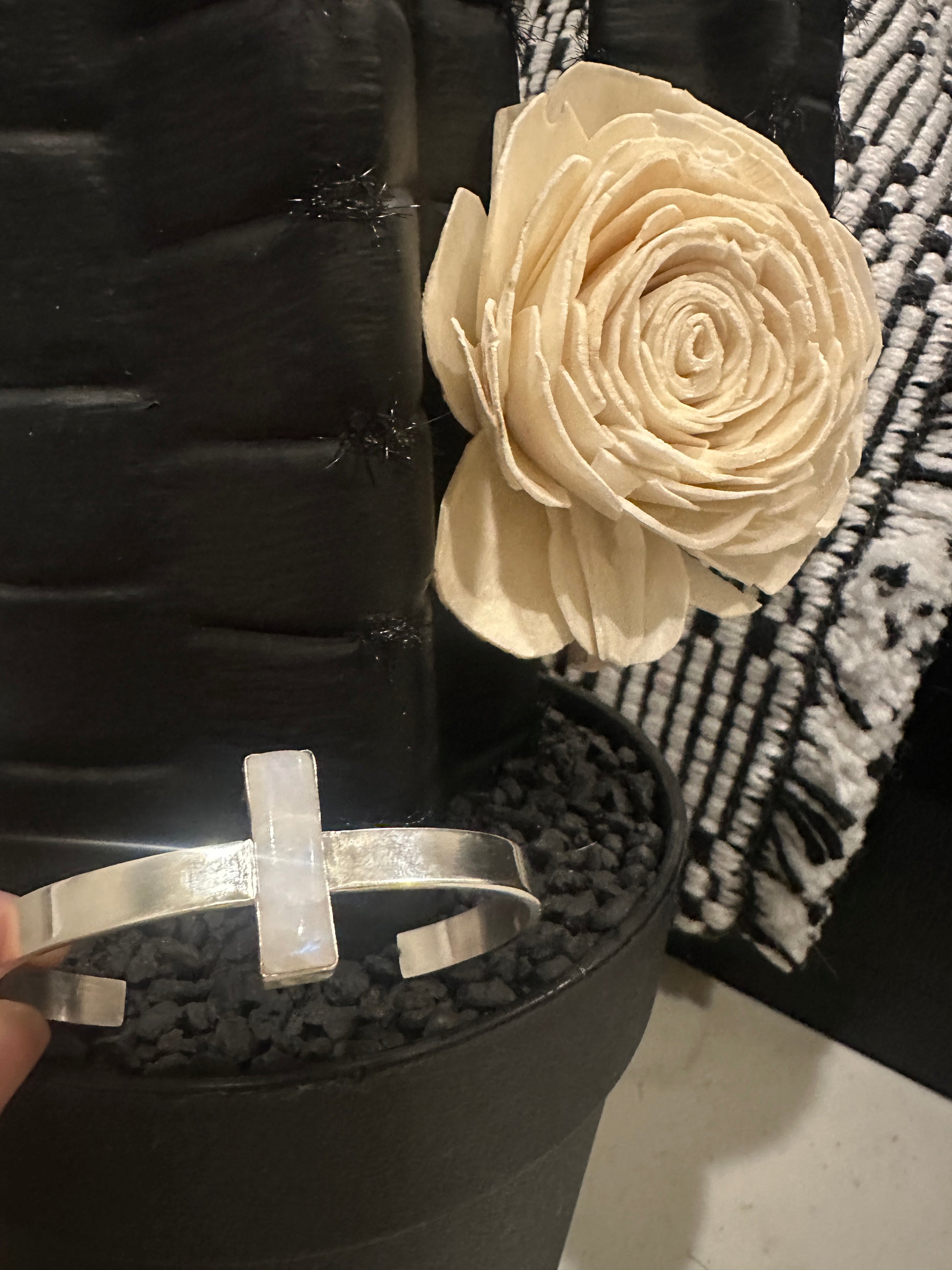 Sterling silver cuff with white gemstone