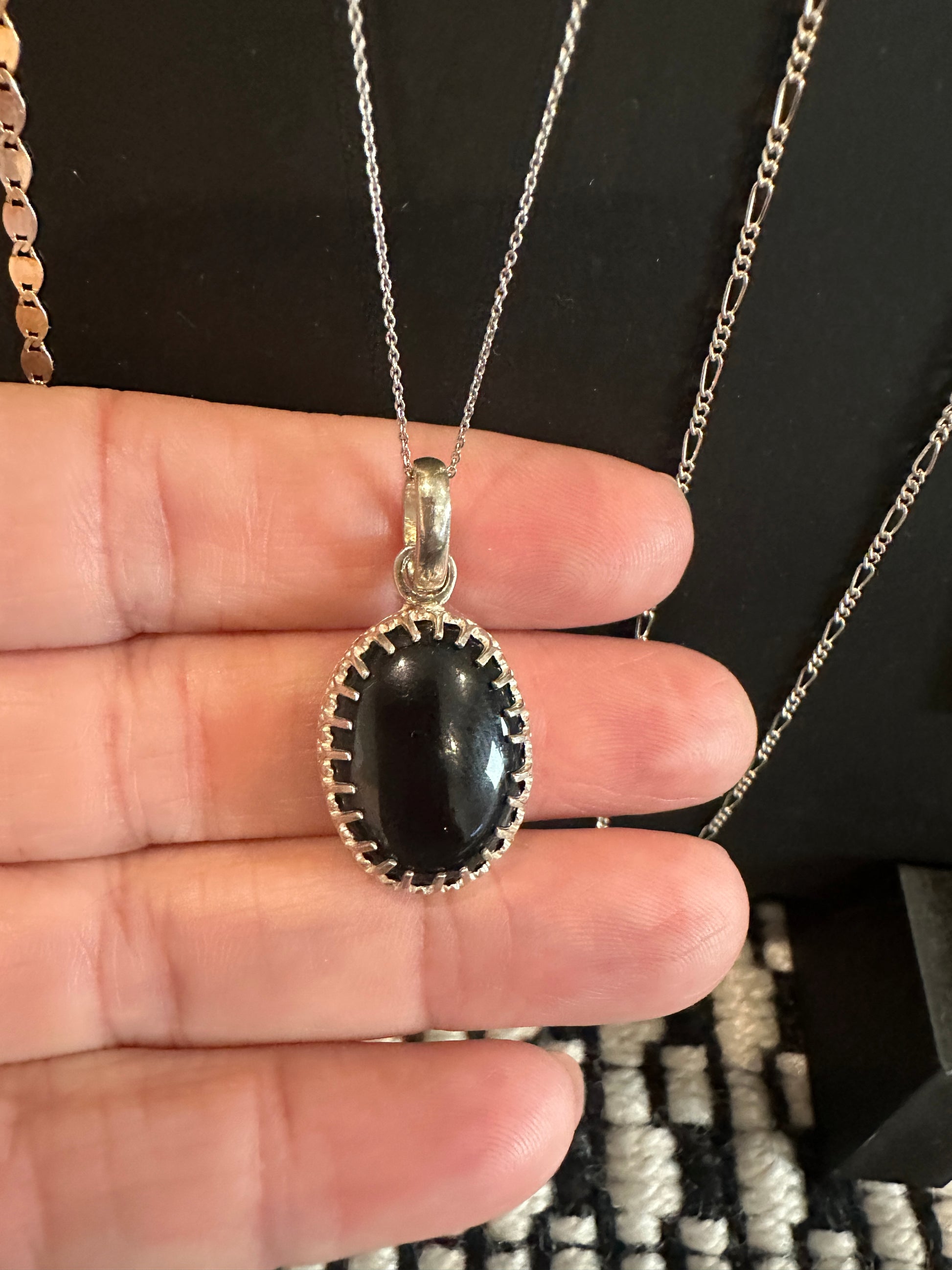 Black Onyx pendant with silver border