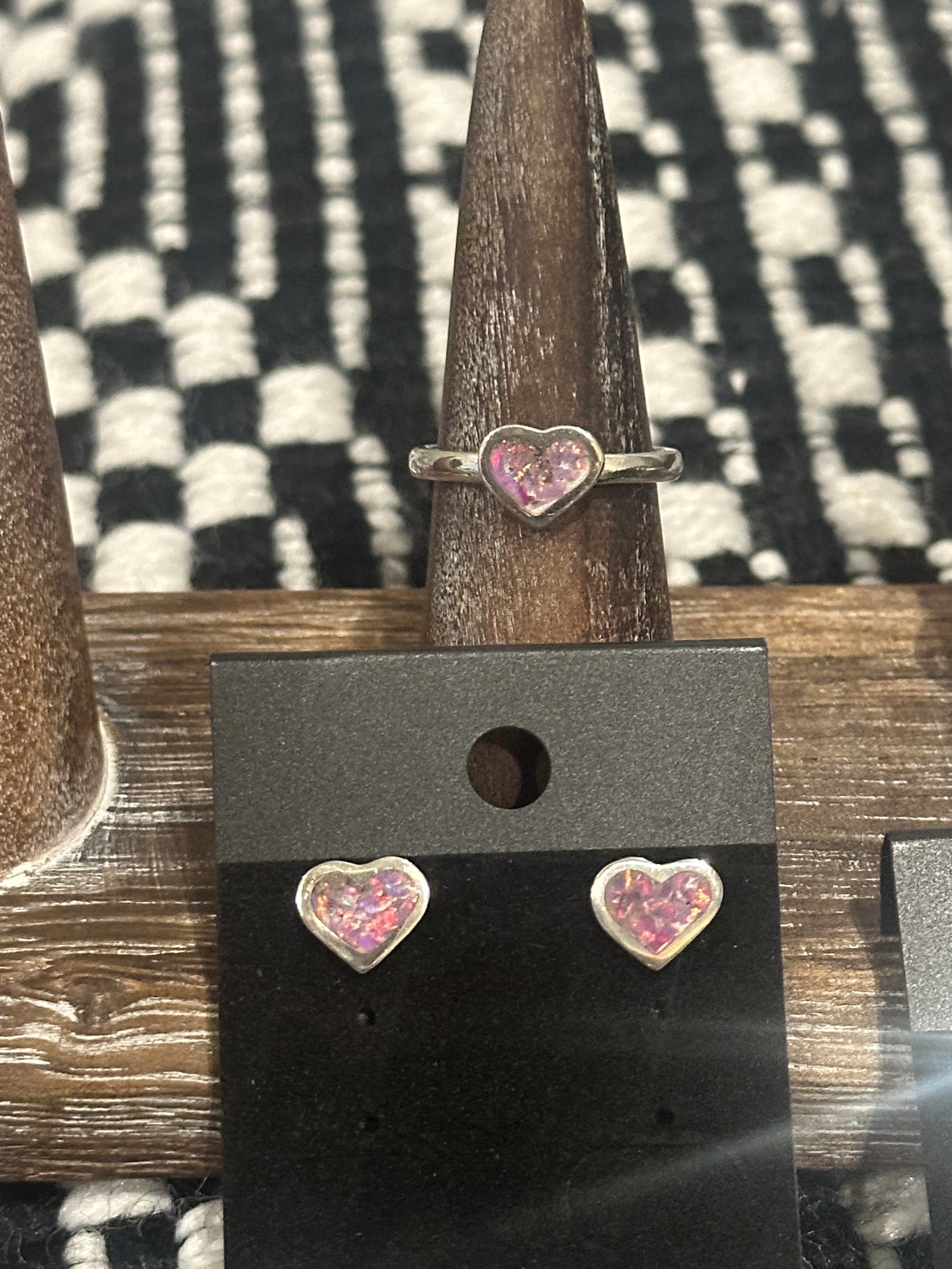 Pink opal inlay stud earrings