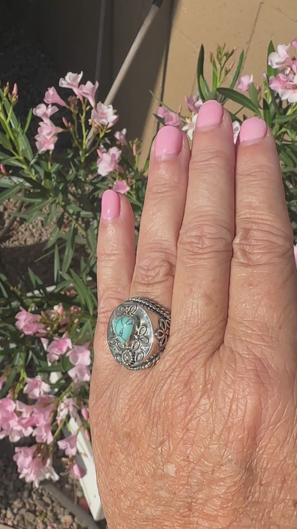 Sterling silver statement ring with turquoise